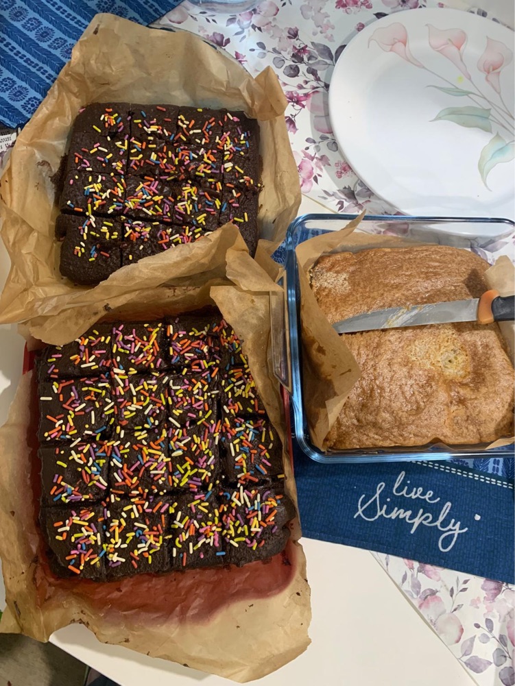 Freshly baked chocolate sprinkle cakes and bundt bread